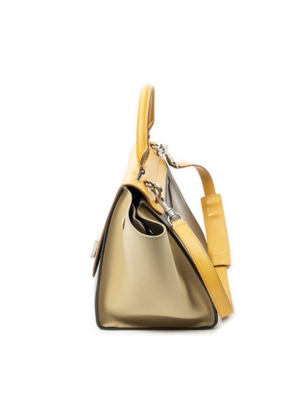 Celine Small Tricolor Trapeze Brown Orange Beige Calfskin Leather Messenger - Picture 3 of 10